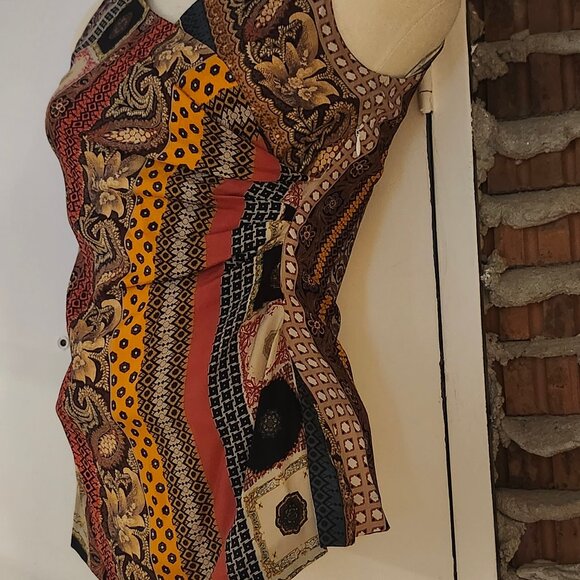 ETRO Silk Top Stretch Tank Invisible Zipper Criss Cross Chest Ruched Size 42 - Picture 3 of 7